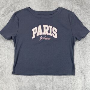 Grayson Threads Crop T-Shirt Womens Large Gray Cotton Stretch Paris Short Sleeve